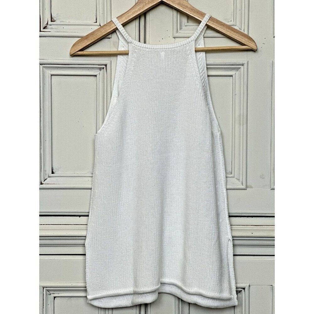 Women Small Fashion Scoop Neck Knit Tank Top Casual Loose Sleeveless Split Sides - Picture 3 of 13